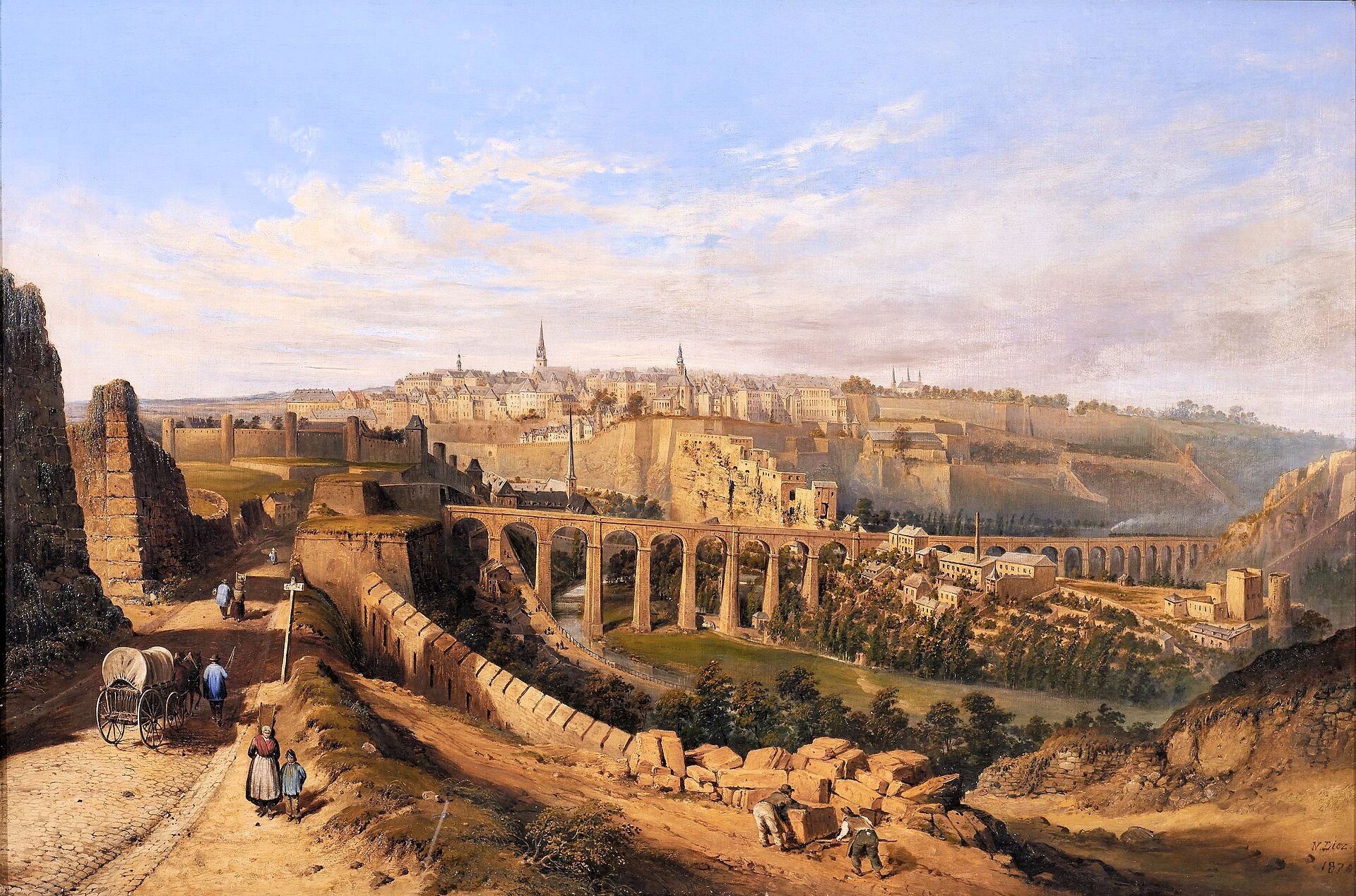 Imagem de referência de Panorama de cidade de Luxemburg, descrito nos dados abertos como pintura de Nicolas Liez
