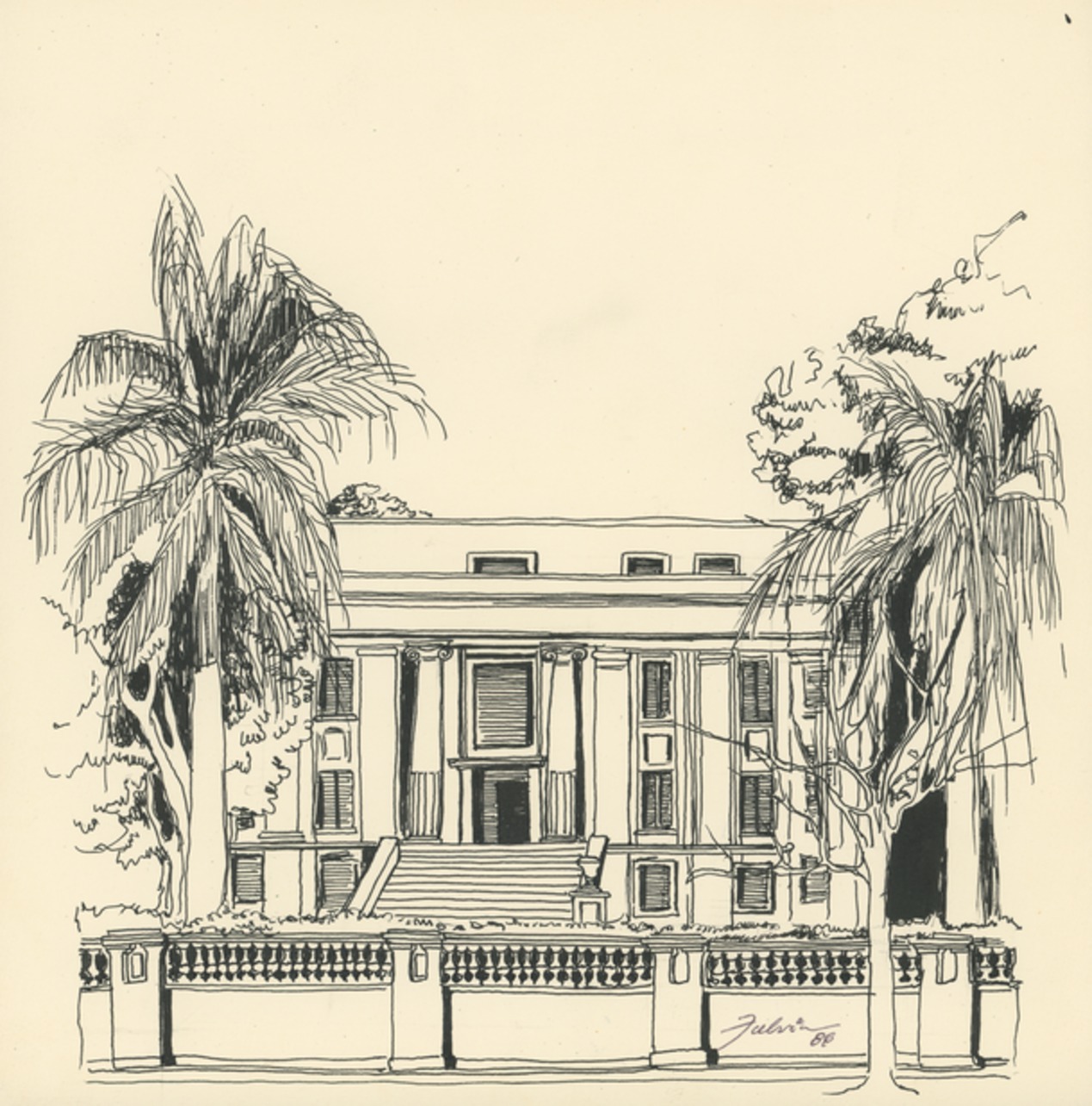 Imagem de referência de Antiga fachada do Instituto Agronômico, descrito nos dados abertos como desenho de Fúlvia Gonçalves (FG 124)