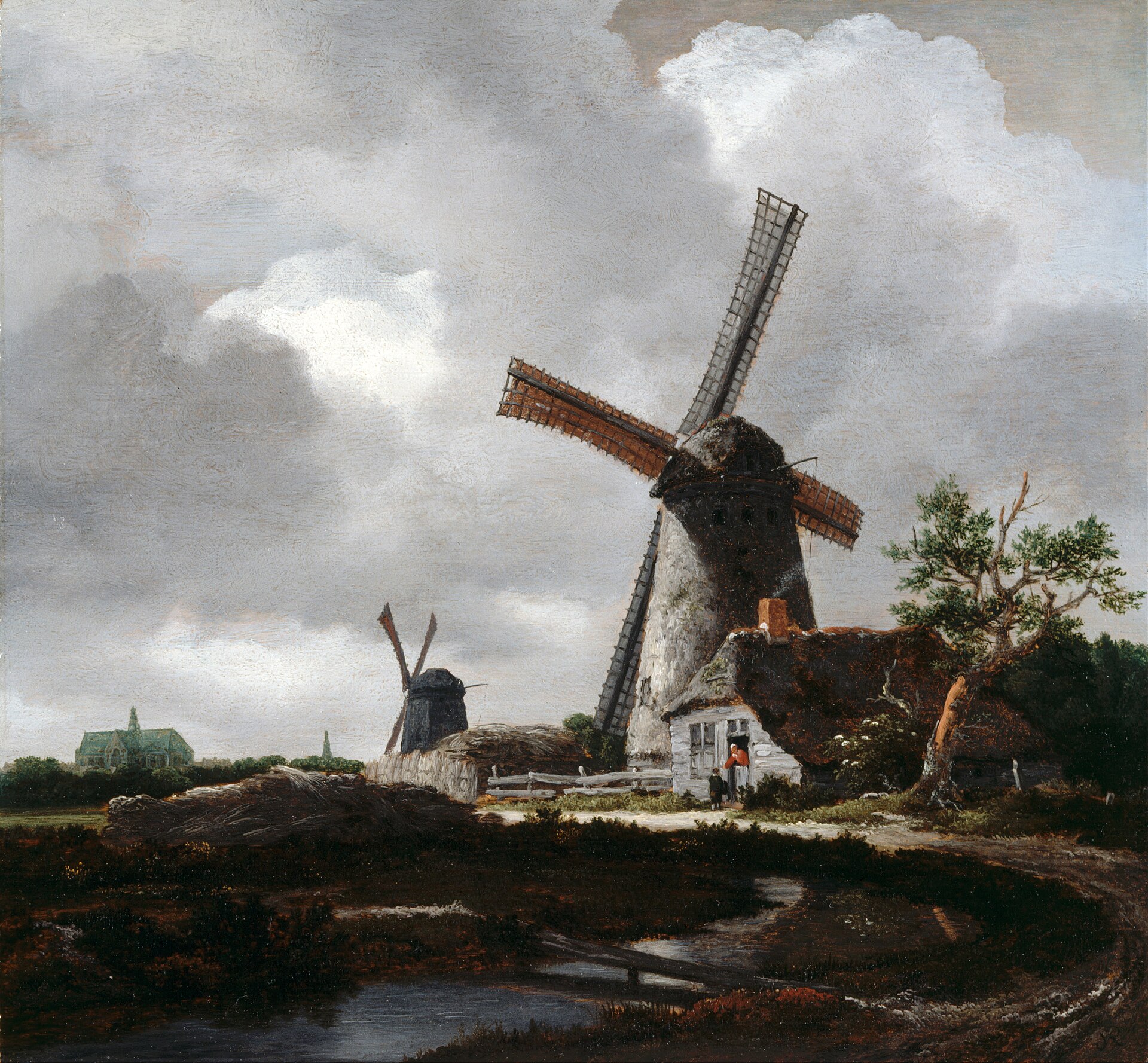 Imagem de referência de Paisagem com moinhos de vento perto de Haarlem, descrito nos dados abertos como pintura de Jacob van Ruisdael