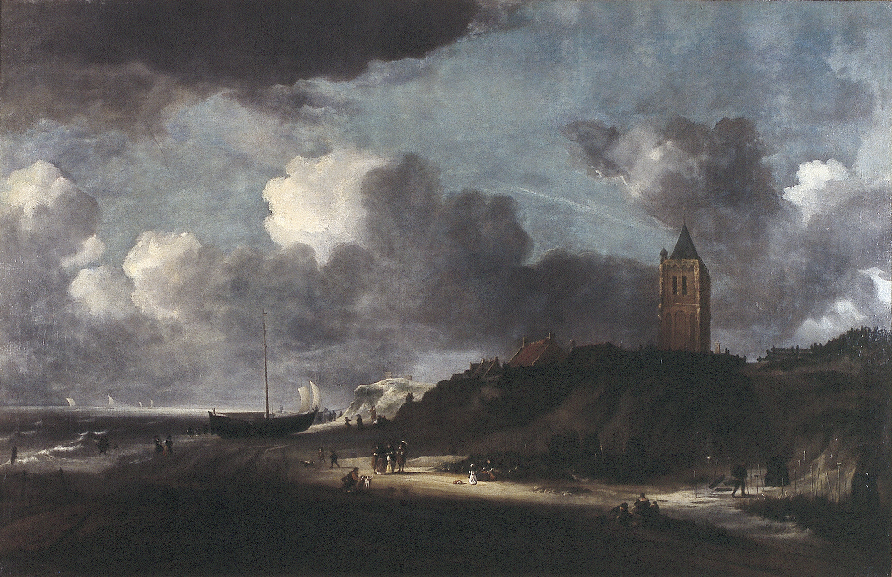 Imagem de referência de Cena de praia, possivelmente perto de Egmond, descrito nos dados abertos como pintura de Jacob van Ruisdael