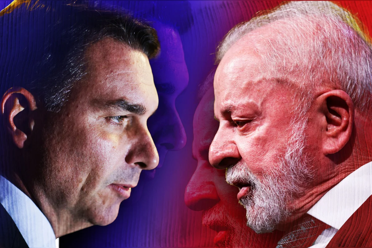 Imagem colorida mostra Lula e Flávio - Metrópoles