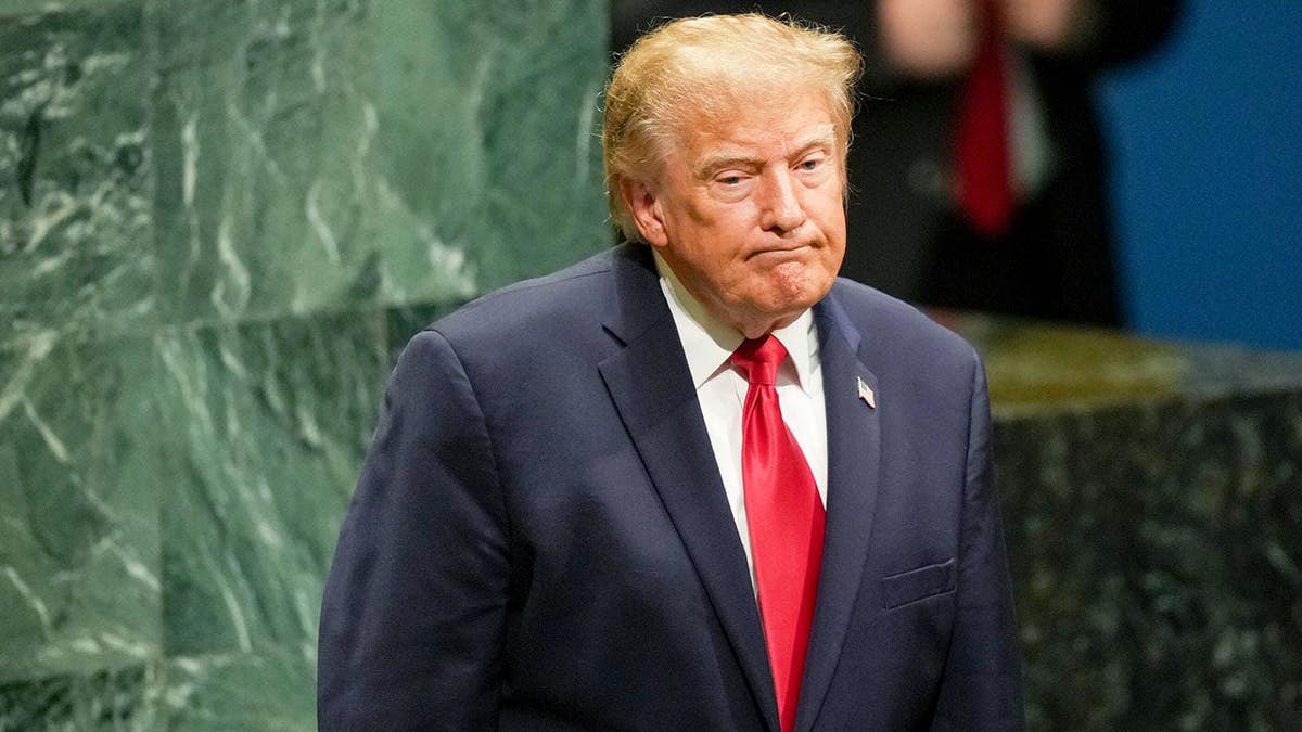 Donald Trump at the United Nations General Assembly podium in New York.