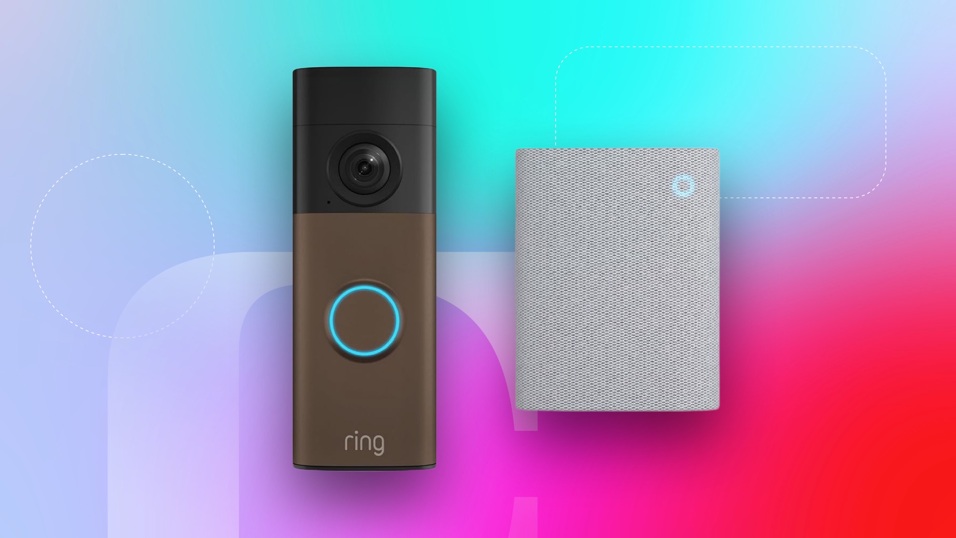 Ring Battery Doorbell and Chime in red and blue background