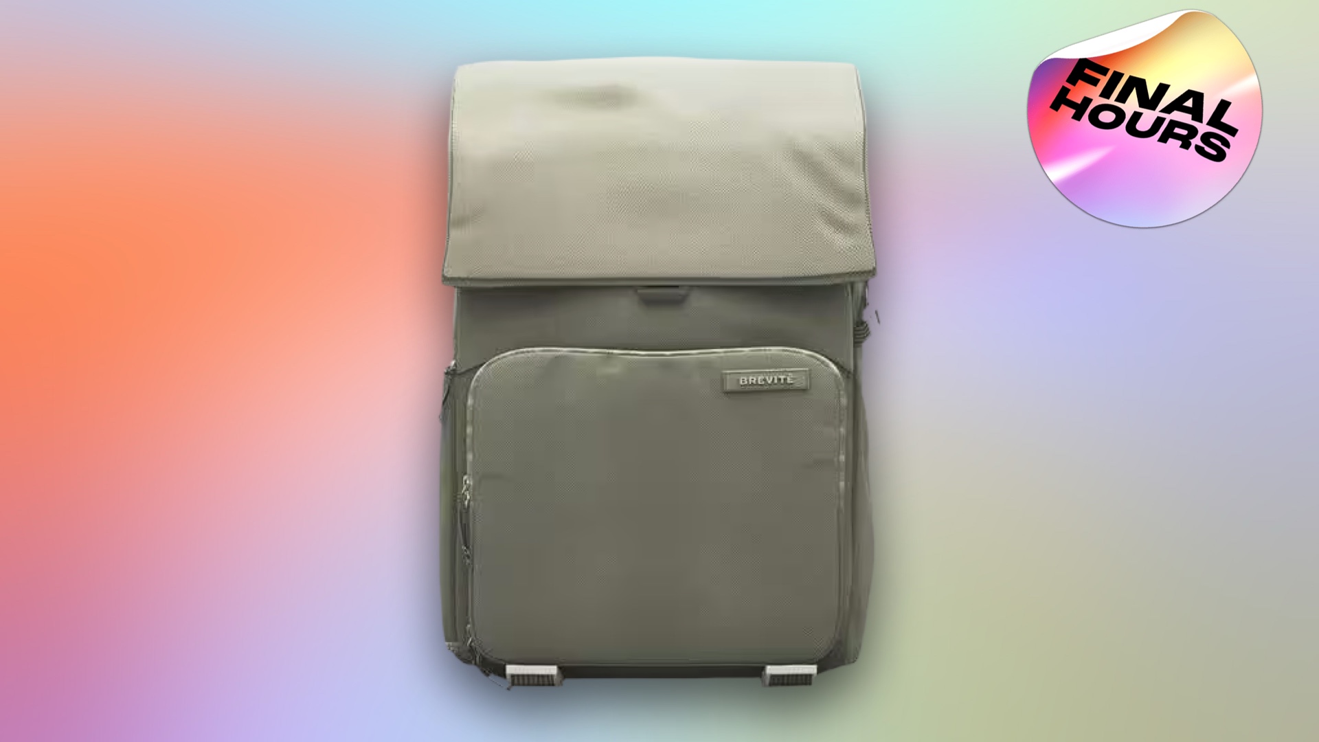 A pine green color camera bag with final hours sticker on a CNET background.