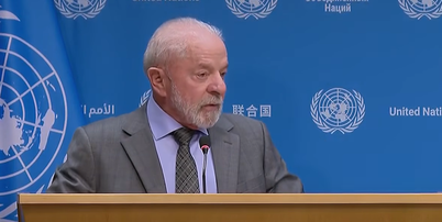 Presidente Luiz In&aacute;cio Lula da Silva (PT) em entrevista coletiva na sede da ONU, nos Estados Unidos, em 2025 Foto: Reprodu&ccedil;&atilde;o/CanalGov