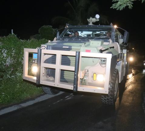 An armoured vehicle drives to the location of Pathways International in Montego Bay, St James in October 2021. The vehicle was at the scene following the fatal incident.