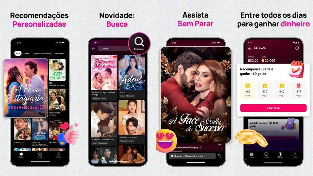 Os episódios seguem o formato vertical de poucos minutos, pensado para consumo rápido no celular — Foto: Reprodução/Google Play Store