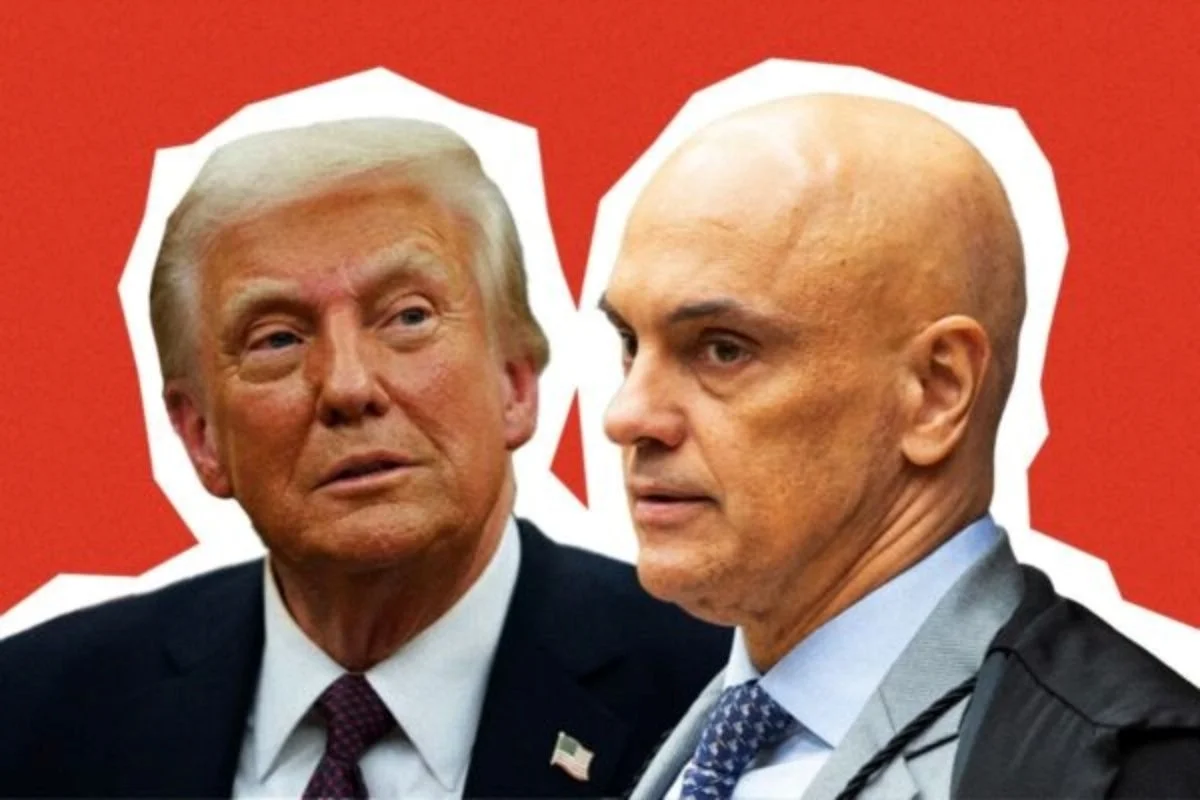 Montagem com fotos coloridas do presidente Donald Trump e do ministro do STF Alexandre de Moraes - Metrópoles