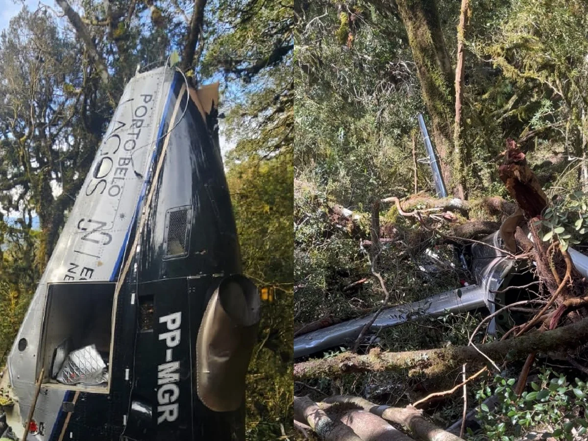 Motores do helicóptero que levava Rick são retirados; aeronave fica na mata
