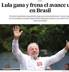 Manchete do jornal El País destaca "freio" na ultra-direita após vitória de Lula Foto: Reprodução