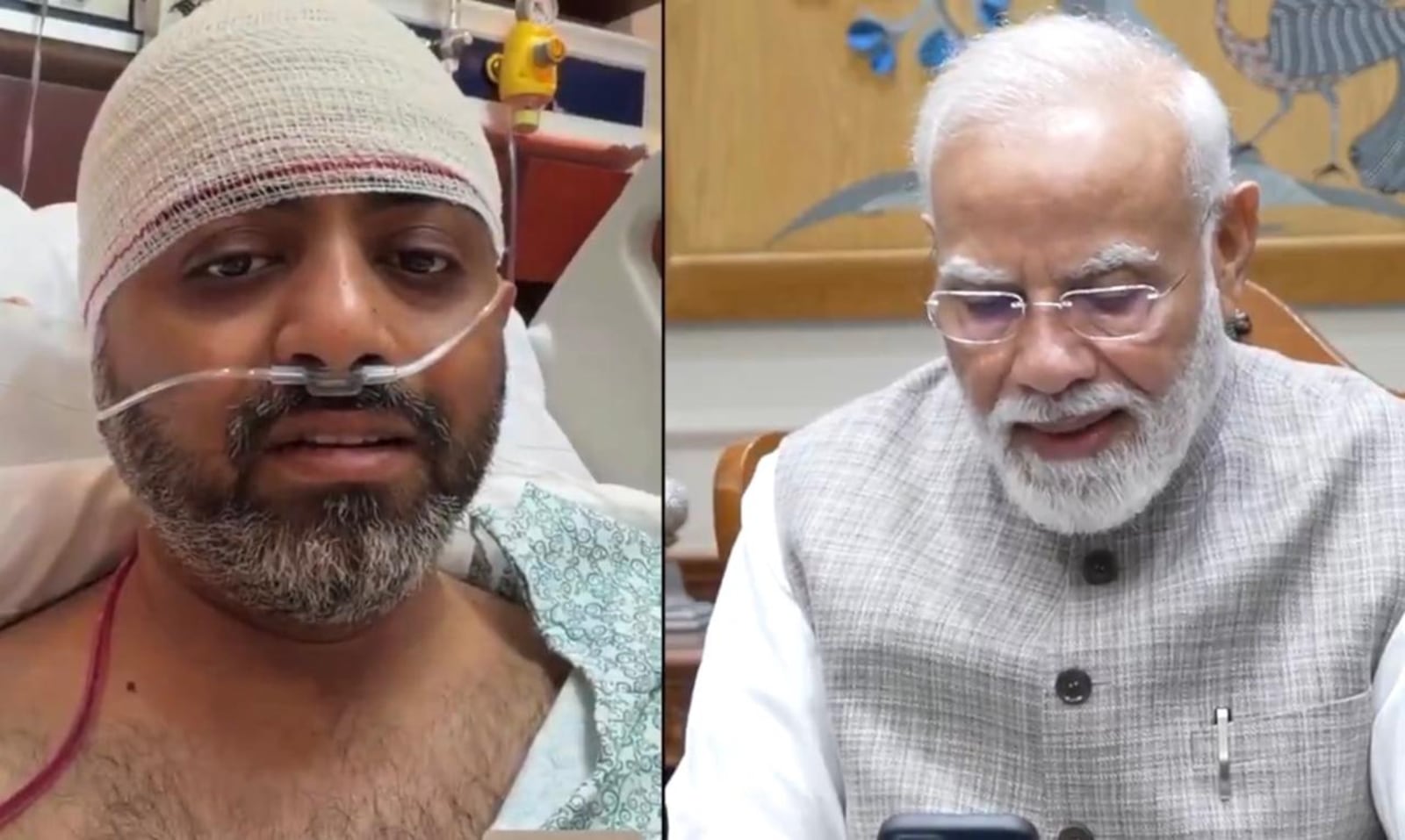 Hospitalizado, comandante Smit Machchhar recebeu ligação do primeiro-ministro da Índia, Narendra Modi Reprodução redes sociais
