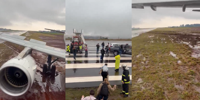 Avião parou em área de grama ao lado da pista de pouso Foto: Reprodução/X